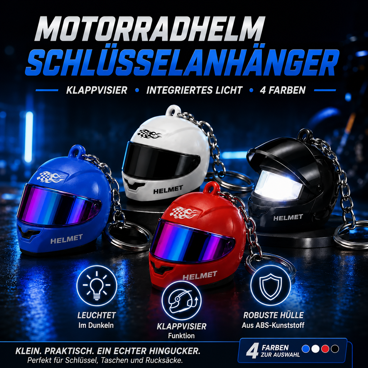 BoostTime™ Mini Motorradhelm Schlüsselanhänger LED – Leuchtender Racing Helm