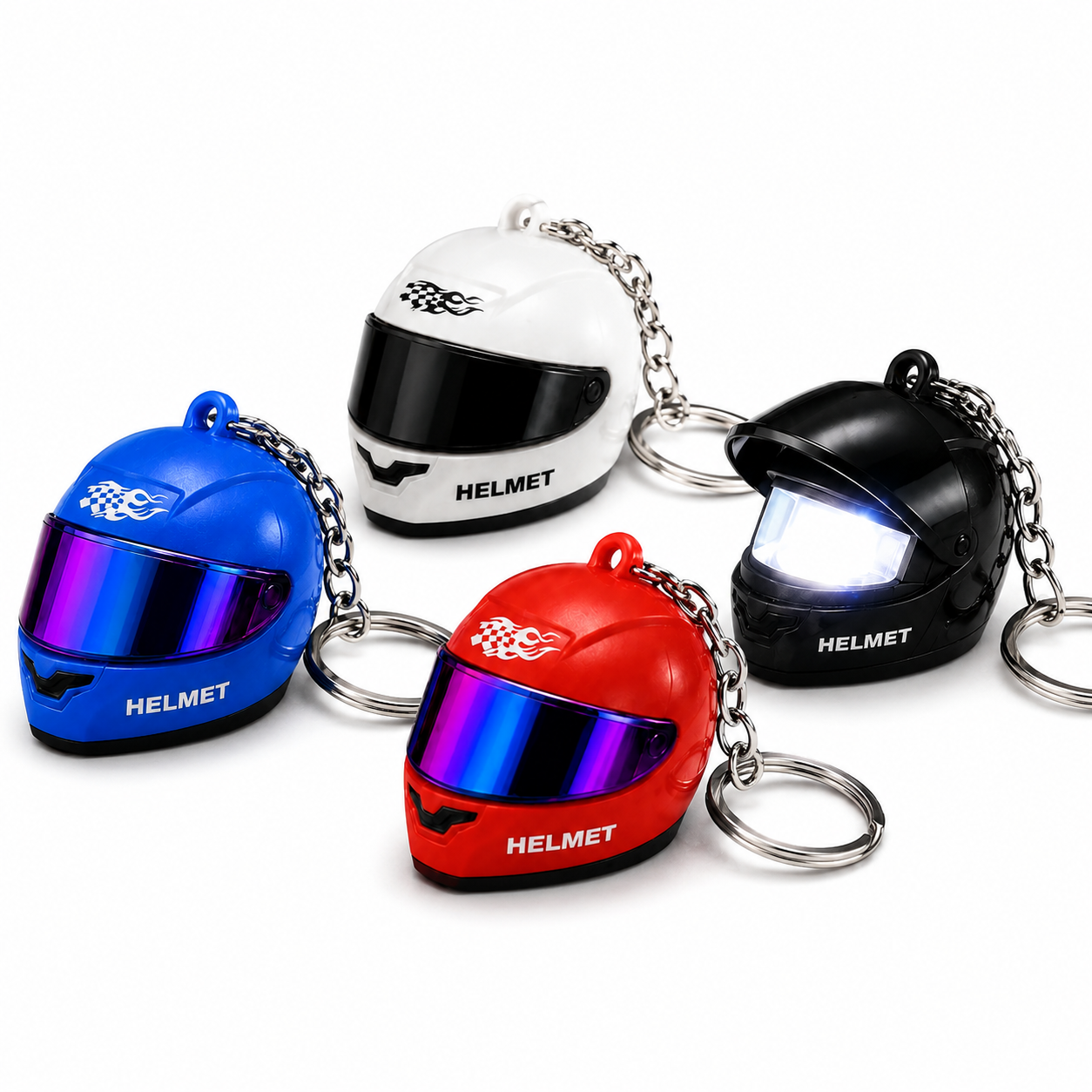 BoostTime™ Mini Motorradhelm Schlüsselanhänger LED – Leuchtender Racing Helm