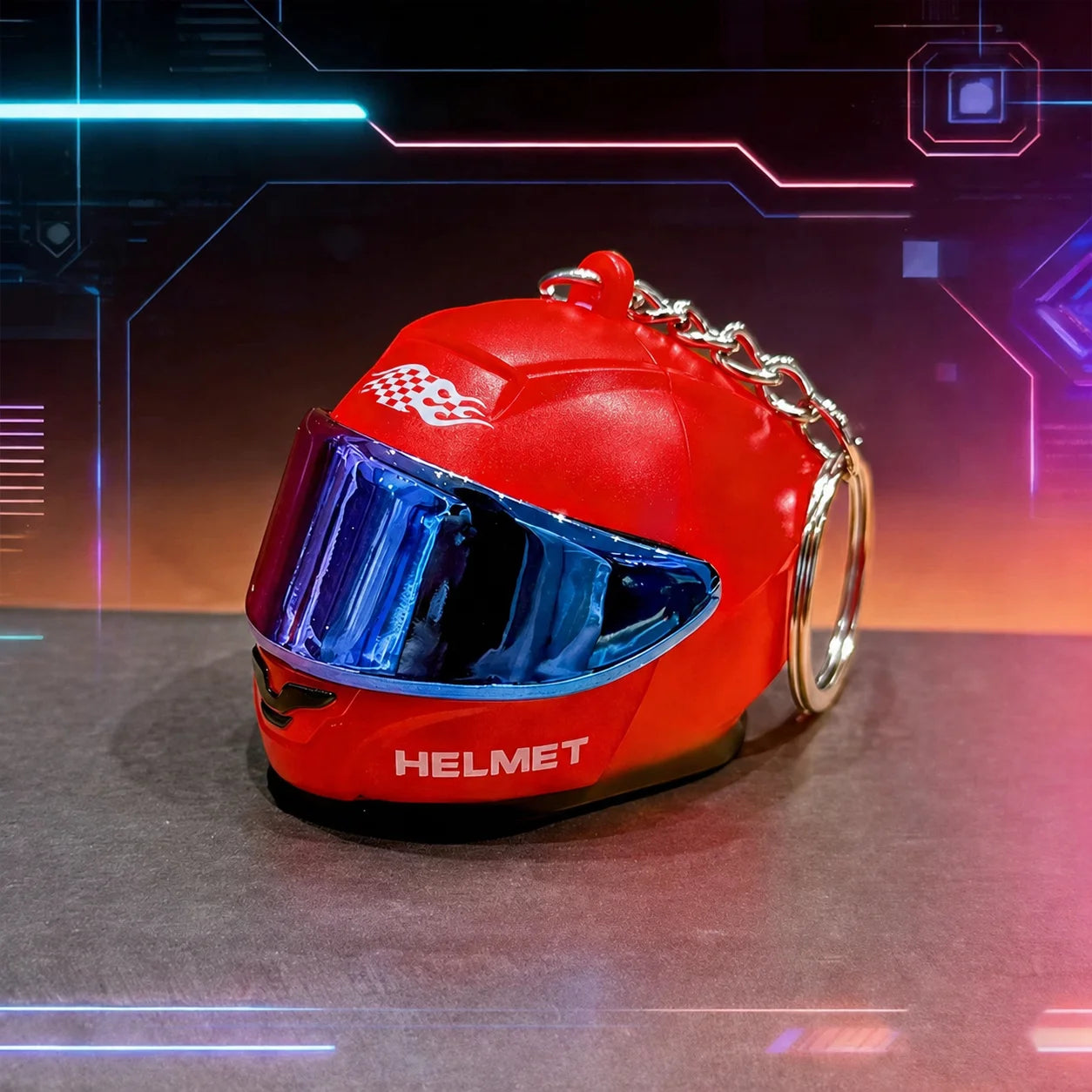 BoostTime™ Mini Motorradhelm Schlüsselanhänger LED – Leuchtender Racing Helm