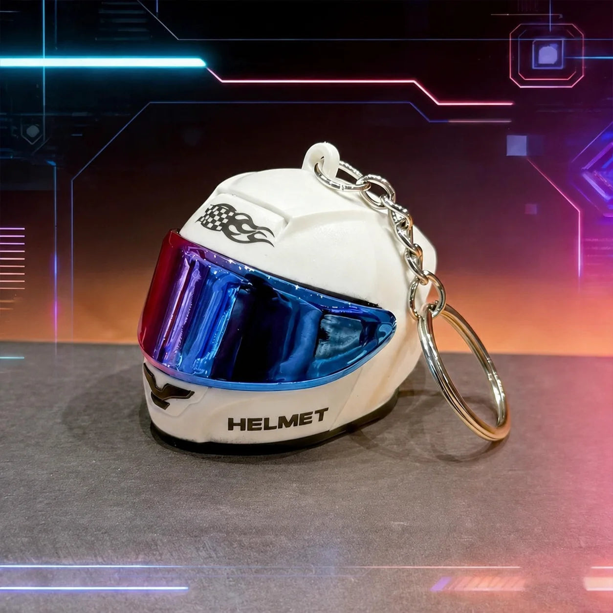 BoostTime™ Mini Motorradhelm Schlüsselanhänger LED – Leuchtender Racing Helm
