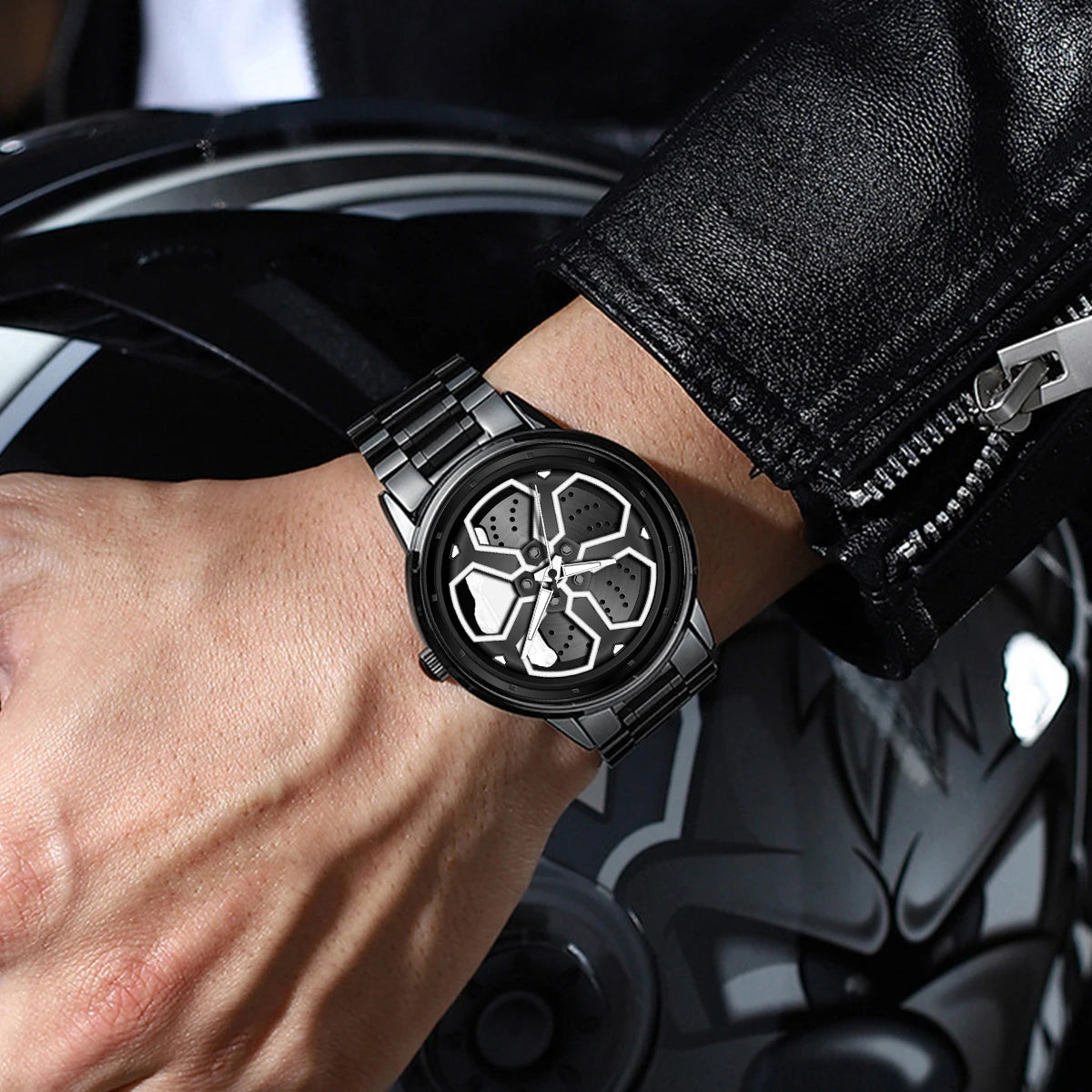 Felgenuhr "Velocity Steel" – Herren-Armbanduhr im Sportfelgen-Design mit Edelstahlarmband
