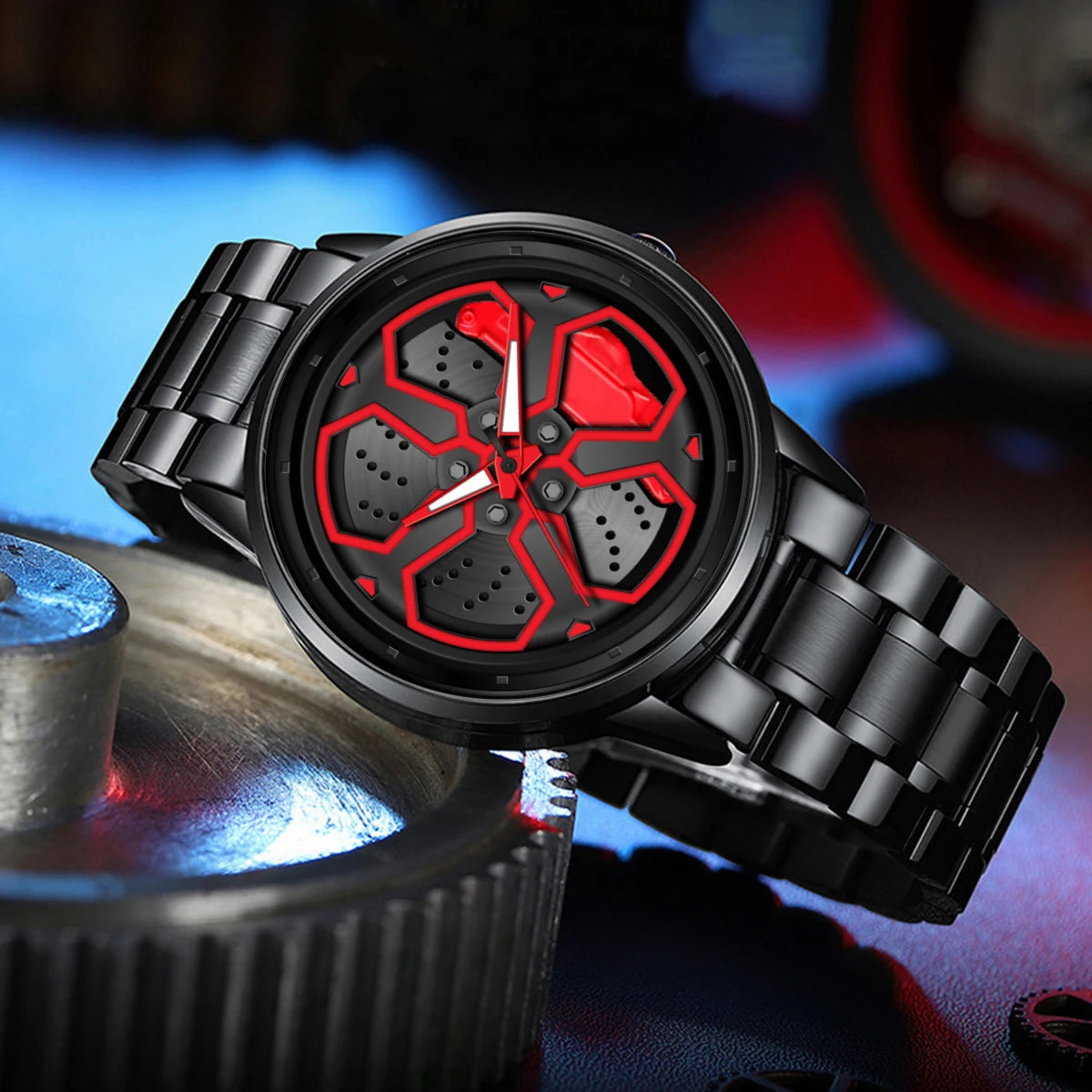 Felgenuhr "Velocity Steel" – Herren-Armbanduhr im Sportfelgen-Design mit Edelstahlarmband