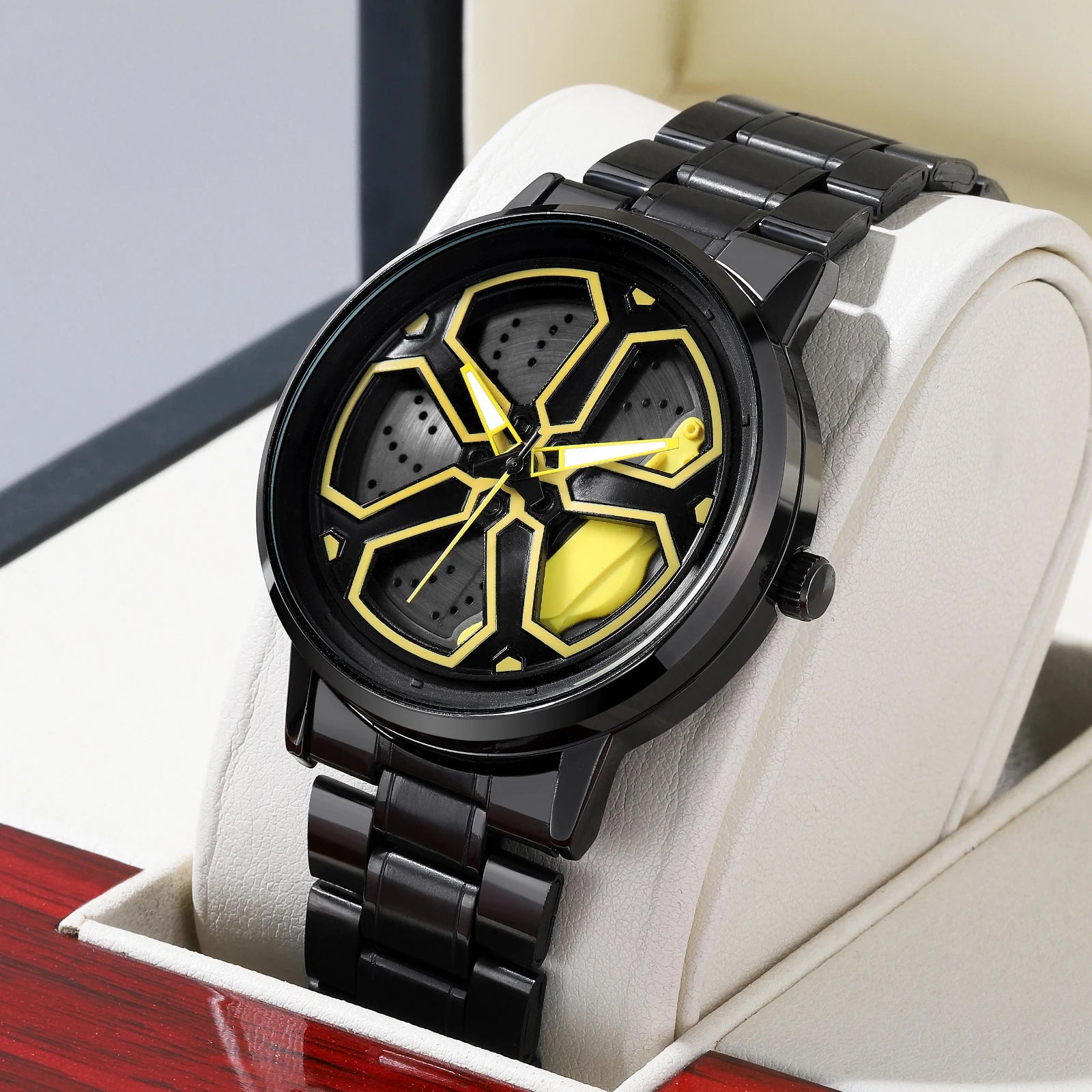 Felgenuhr "Velocity Steel" – Herren-Armbanduhr im Sportfelgen-Design mit Edelstahlarmband